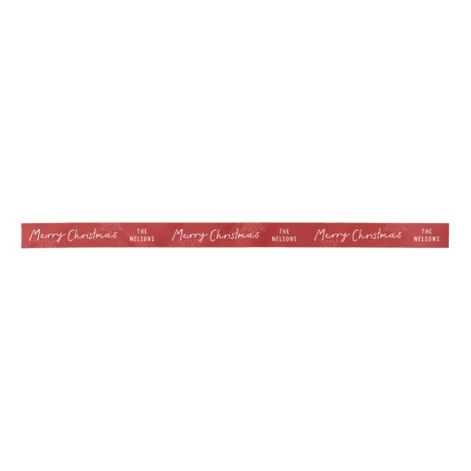 Merry Christmas Script Custom Family Name Red Satijnen Lint (Voorkant)