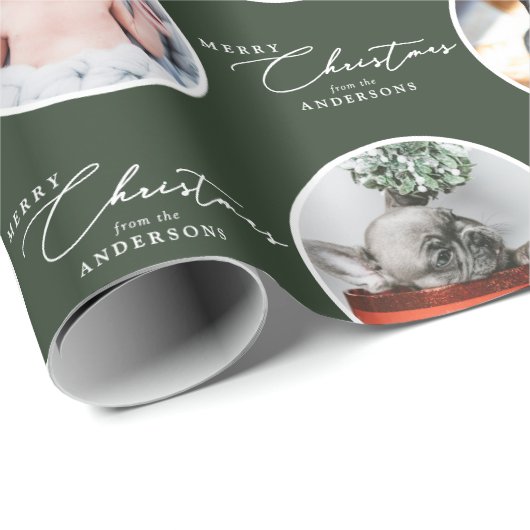 Merry Christmas Script Custom Text 28 Photo Cadeaupapier (Rol Hoek)