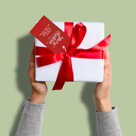 Merry Christmas Script Eenvoudig rood Aangepast Cadeaulabel