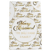 Merry Christmas Script Elegant White Gold Naam toe Medium Cadeauzakje (Voorkant)