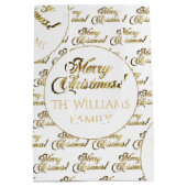 Merry Christmas Script Elegant White Gold Naam toe Medium Cadeauzakje (Achterkant)