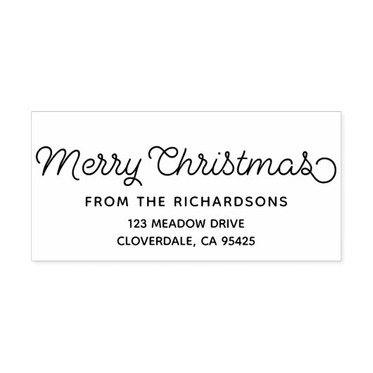 Merry Christmas Script Familienaam Retouradres Rubberstempel (Afrduk)