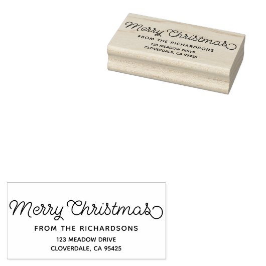 Merry Christmas Script Familienaam Retouradres Rubberstempel (Gestempeld)