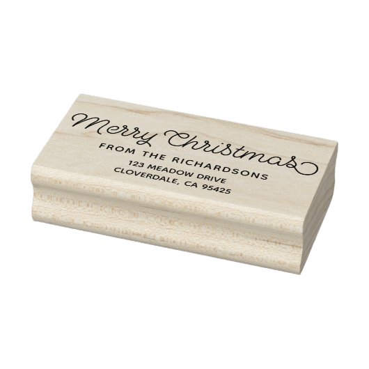 Merry Christmas Script Familienaam Retouradres Rubberstempel (Stempel)
