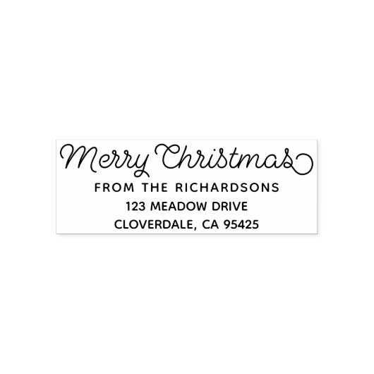 Merry Christmas Script Familienaam Retouradres Zelfinktende Stempel (Design)