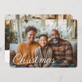 Merry Christmas Script Family Photo Feestdagenkaart (Voorkant / Achterkant)
