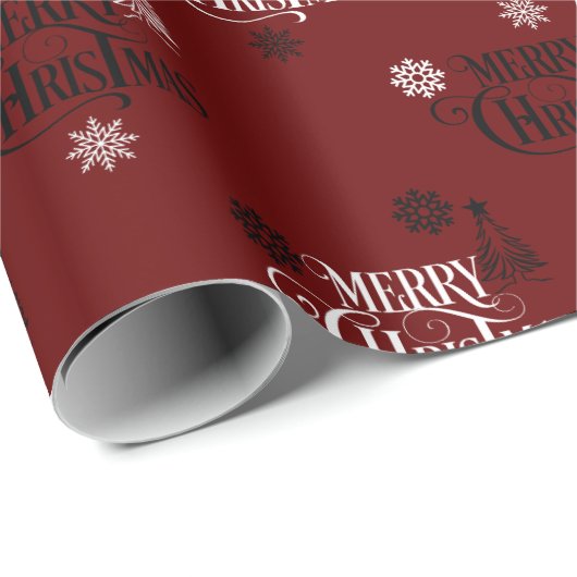 Merry Christmas Script Font Red Pattern Cadeaupapier (Rol Hoek)