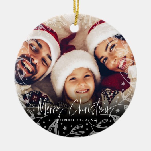 Merry Christmas Script Foto kopiëren Keramisch Ornament (Voorkant)