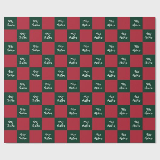 Merry Christmas Script Green and Red Checkerboard Cadeaupapier (Vlak)