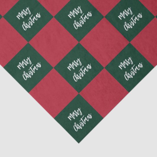 Merry Christmas Script Green and Red Checkerboard Tissuepapier (Detail)