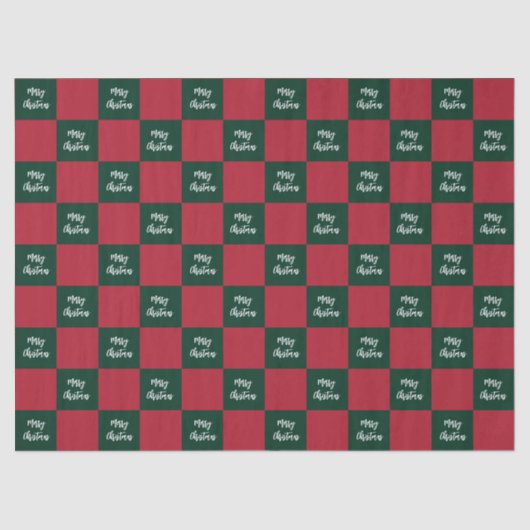 Merry Christmas Script Green and Red Checkerboard Tissuepapier (Voorkant)