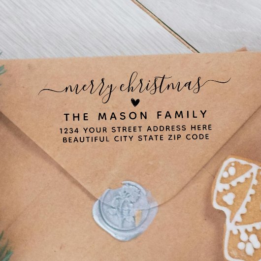 Merry Christmas Script Heart Return-adres Zelfinktende Stempel