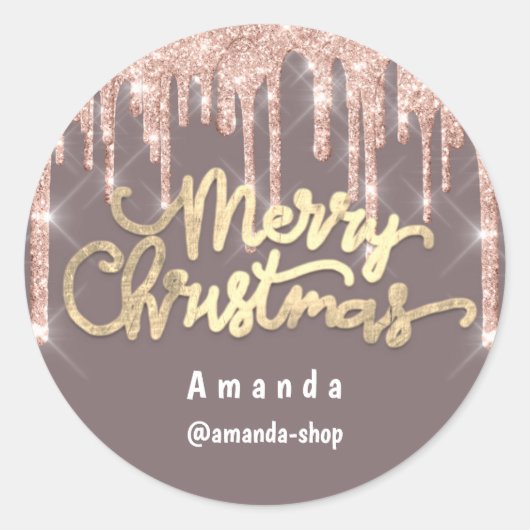 Merry Christmas Script Naam Roos 3D Drips Blush Ronde Sticker (Voorkant)