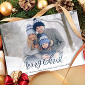 Merry Christmas Script Navy Blue Snowflake 1 Photo Feestdagenkaart