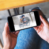 Merry Christmas Script Navy Blue Snowflake 1 Photo Feestdagenkaart