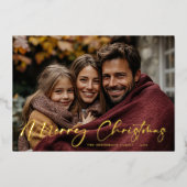 Merry Christmas Script Photo Foil Holiday Card Folie Feestdagenkaart (Voorkant)