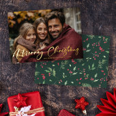 Merry Christmas Script Photo Foil Holiday Card Folie Feestdagenkaart