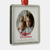Merry Christmas Script Photo Monogram Metalen Ornament (Rechts)