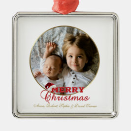 Merry Christmas Script Photo Monogram Metalen Ornament