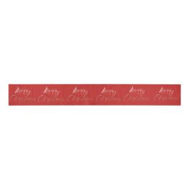 Merry Christmas Script Red Joy Pink Rose Gold Grosgrain Lint