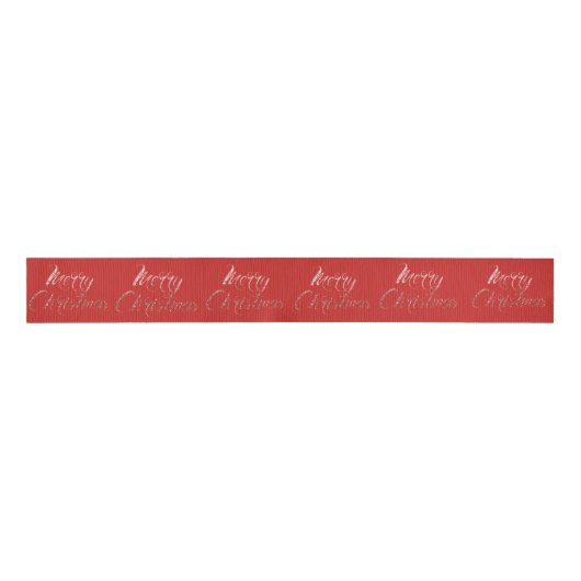 Merry Christmas Script Red Joy Pink Rose Gold Grosgrain Lint (Voorkant)