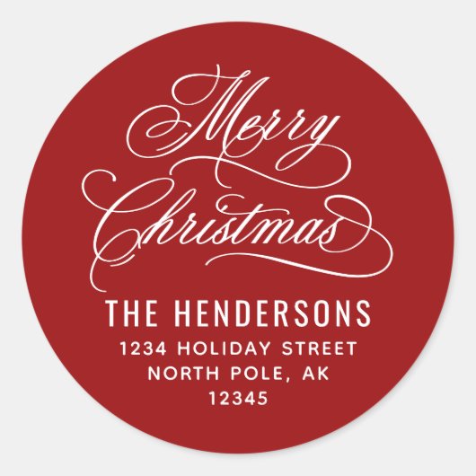 Merry Christmas Script Retouradres rood Ronde Sticker (Voorkant)