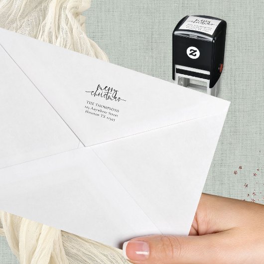 Merry Christmas Script Retournaam en adres Zelfinktende Stempel