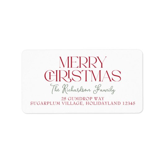 Merry Christmas Script Return Address Etiket (Voorkant)