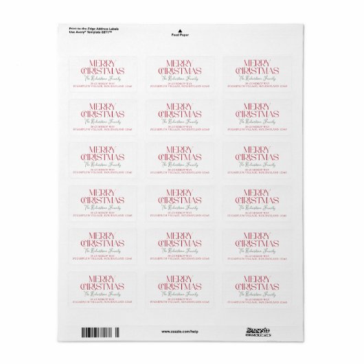 Merry Christmas Script Return Address Etiket (Full Sheet)
