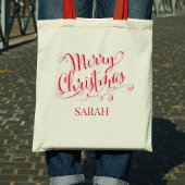Merry Christmas Script Rode kalligrafie Aangepast Tote Bag
