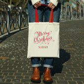Merry Christmas Script Rode kalligrafie Aangepast Tote Bag