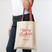 Merry Christmas Script Rode kalligrafie Aangepast Tote Bag