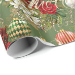 Merry Christmas Script Roos Gold Classic Rood Groe Cadeaupapier<br><div class="desc">Fijne chemische Feestdagen florenceK</div>