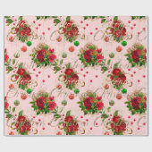 Merry Christmas Script Rozen Goud Roze Mint Groen Cadeaupapier (Vlak)