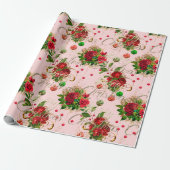 Merry Christmas Script Rozen Goud Roze Mint Groen Cadeaupapier (Uitgerold)