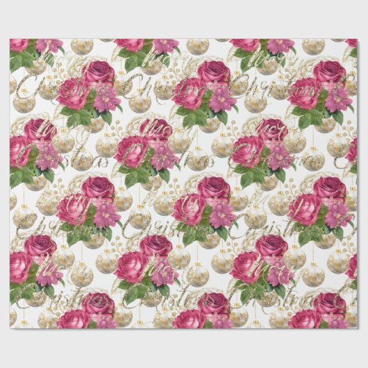 Merry Christmas Script Rozen Goud Roze Wit Groen Cadeaupapier (Vlak)