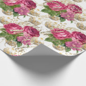 Merry Christmas Script Rozen Goud Roze Wit Groen Cadeaupapier (Hoek)
