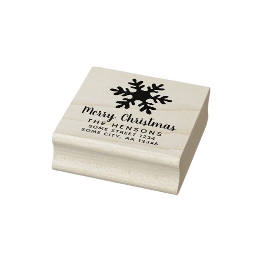 Merry Christmas Script Snowflake Family Address Rubberstempel (Stempel)