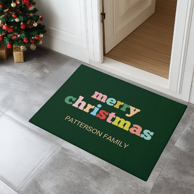 MERRY CHRISTMAS Script Typografie Custom Family Deurmat (MERRY CHRISTMAS Script Typography Custom Family Doormat)