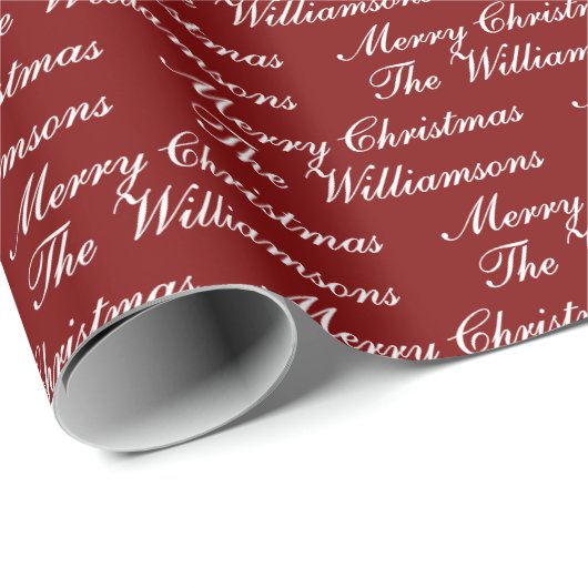Merry Christmas Script with Custom Name Cadeaupapier (Rol Hoek)
