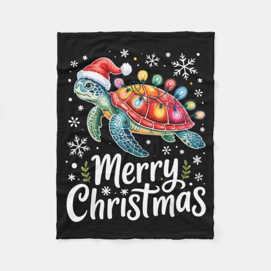 Merry Christmas Sea Turtle Christmas Lights Santa Fleece Deken (Voorkant)