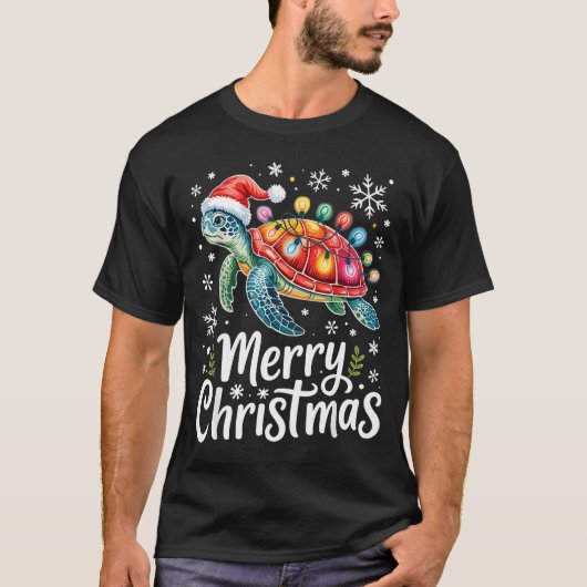 Merry Christmas Sea Turtle Christmas Lights Santa  T-shirt (Voorkant)
