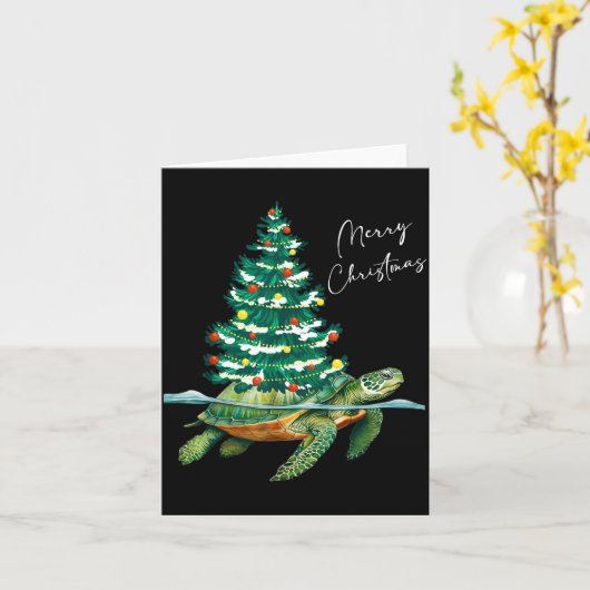 Merry Christmas Sea Turtle Xmas Tree Lights Pjs Me Kaart (Gele Bloem)