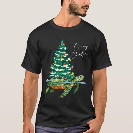 Merry Christmas Sea Turtle Xmas Tree Lights Pjs Me T-shirt (Voorkant)