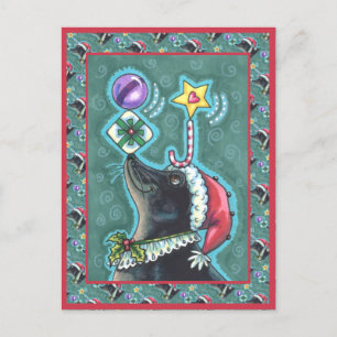 MERRY CHRISTMAS SEAL BALANCING GIFTS, CANDY CANE BRIEFKAART