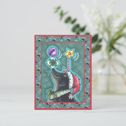 MERRY CHRISTMAS SEAL BALANCING GIFTS, CANDY CANE BRIEFKAART (Staand voorkant)