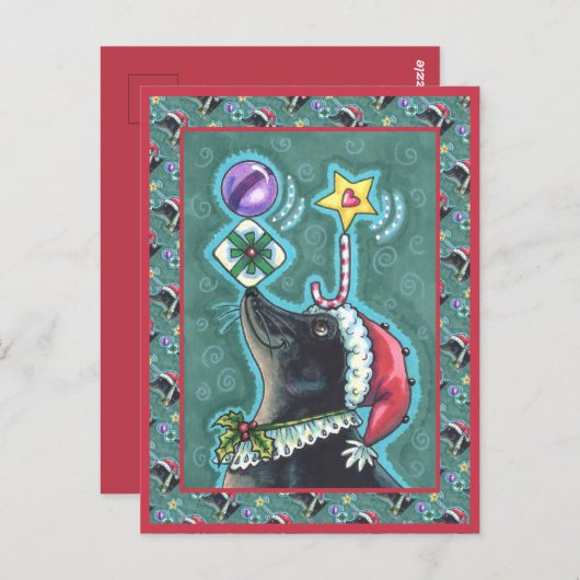 MERRY CHRISTMAS SEAL BALANCING GIFTS, CANDY CANE BRIEFKAART (Voorkant / Achterkant)
