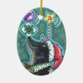 MERRY CHRISTMAS SEAL BALANCING GIFTS & CANDY CANE KERAMISCH ORNAMENT (Voorkant)