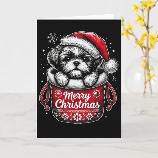 Merry Christmas Shih Tzu Graphic Tee  Kaart (Gele Bloem)