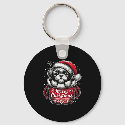Merry Christmas Shih Tzu Graphic Tee Sleutelhanger (Voorkant)